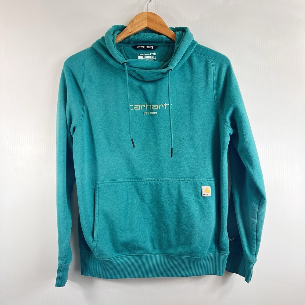 Carhartt Women's Force Relaxed Fit Lightweight Graphic Hoodie Size Small Teal